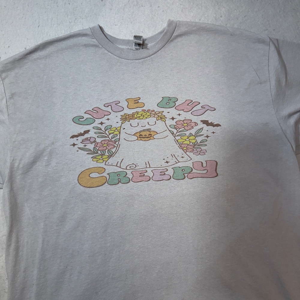 Gildan Dryblend Cute But Creepy Ghost Pumpkin Halloween‎ Graphic T Shirt 2XL